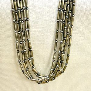 EUC Chico's 6-Strand Tube & Bead Necklace, Silver-Tone, 34" L + 4" Extender